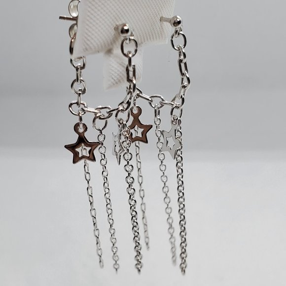 Silver 925 Multiple Wire Dangling Star Earrings - Picture 8 of 9
